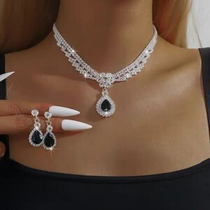Boho Chic 3 PC Jewelry Set with Necklace & Earring with Sparkling Rhinestone.